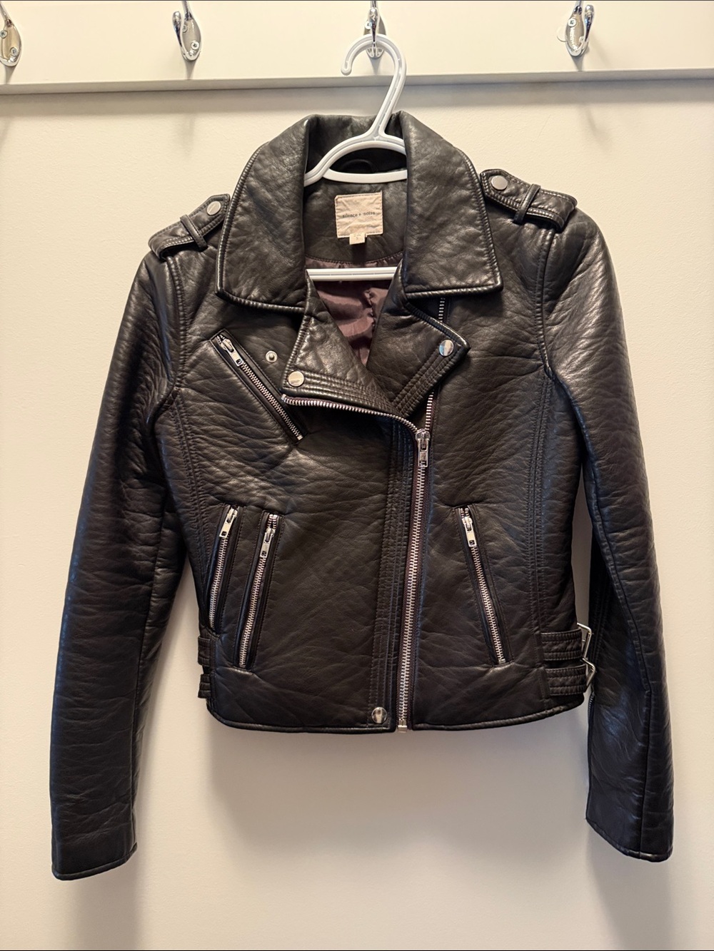 Women's Black Leather Moto Jacket - Silence + Noise